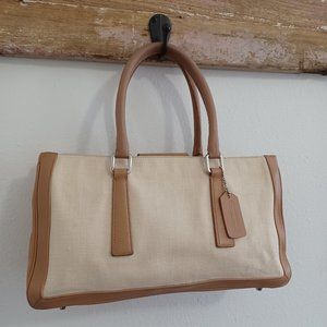 Coach Linen and Leather Beige Tote Bag Shoulder Bag